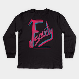 Fsociety tech graffiti black Kids Long Sleeve T-Shirt